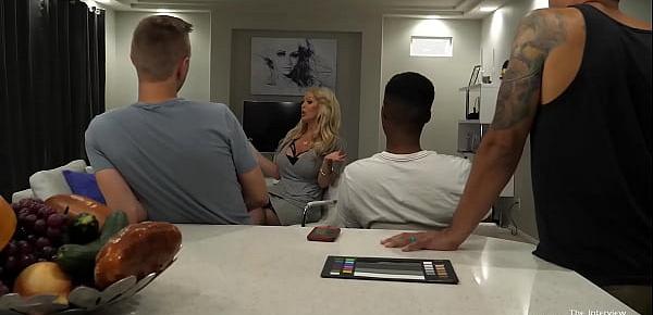  Huge busty blonde fucks 5 younger guys